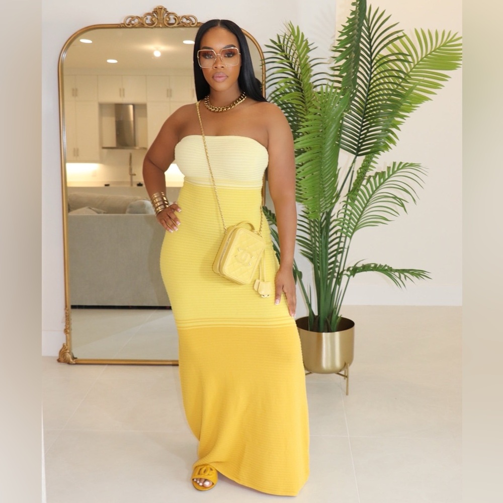 GoodTime USA Ombré Yellow Stretch Tube Dress Size Medium & Large